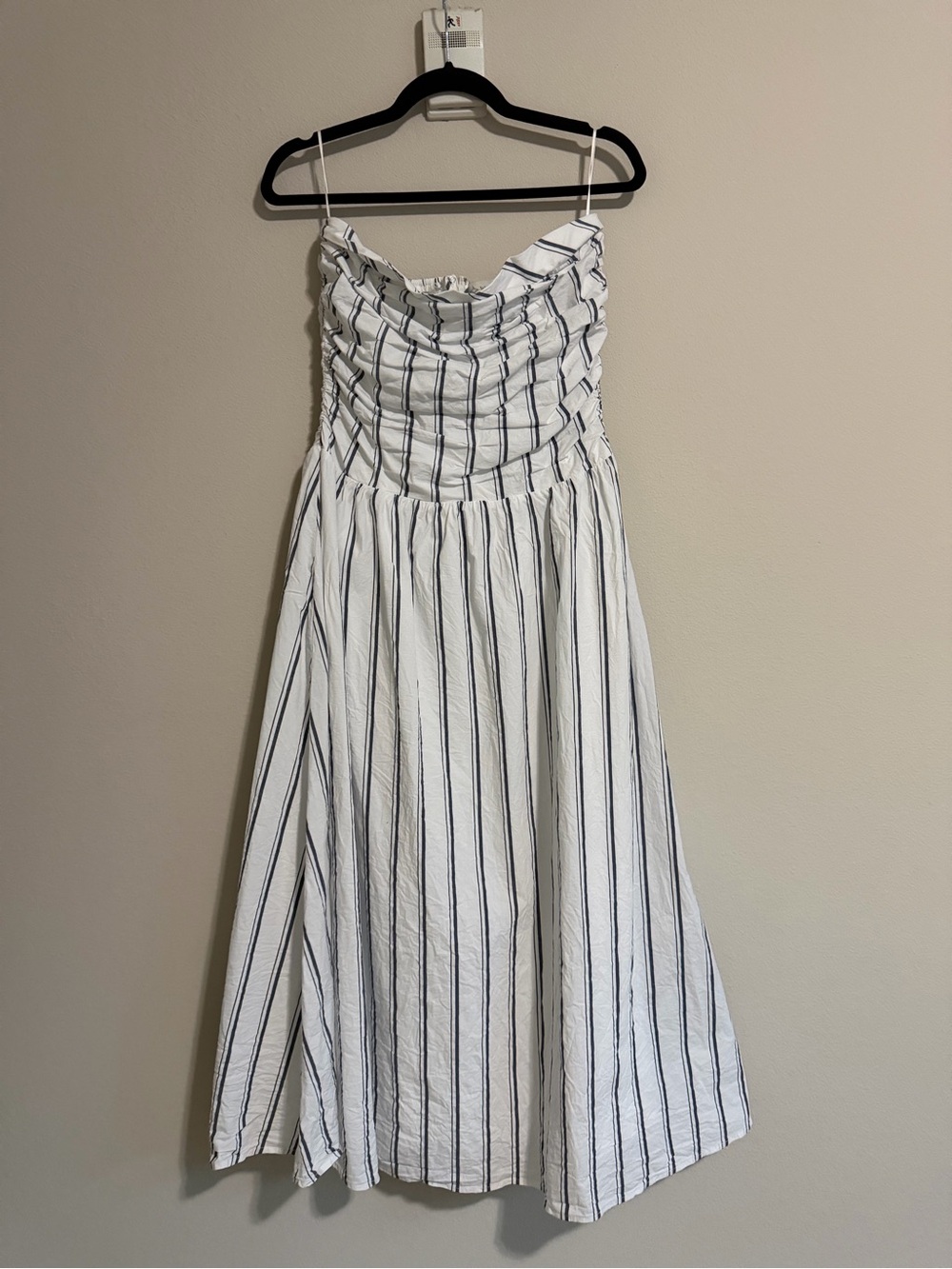 White & Navy Striped Smocked Sundress
